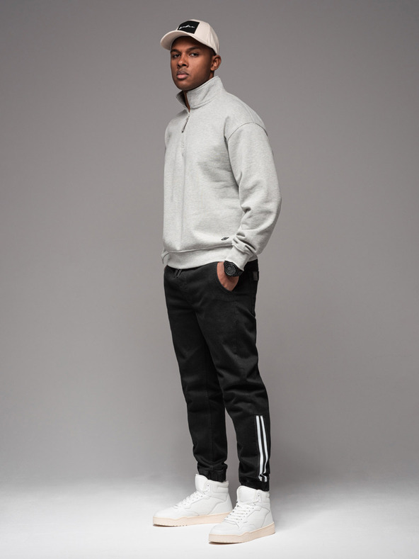 Ombre Clothing Pánske džínsové tepláky s lemovaním - čierne V2 OM-PADJ-0156 Ombre Clothing