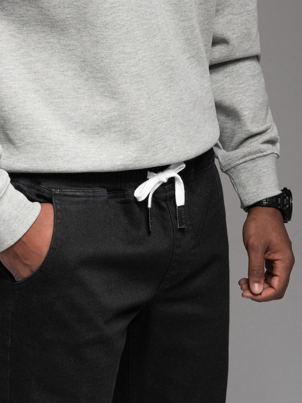 Ombre Clothing Pánske džínsové tepláky s lemovaním - čierne V2 OM-PADJ-0156 Ombre Clothing