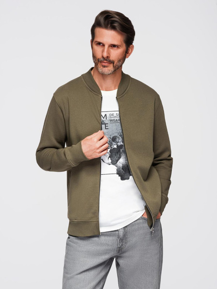 Ombre Clothing Pánska bavlnená bomber mikina na zips khaki Oblečenie Ombre