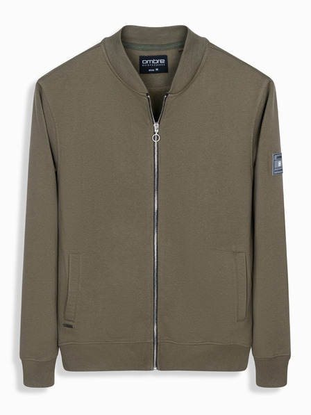 Ombre Clothing Pánska bavlnená bomber mikina na zips khaki Oblečenie Ombre
