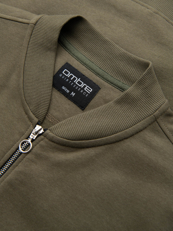 Ombre Clothing Pánska bavlnená bomber mikina na zips khaki Oblečenie Ombre