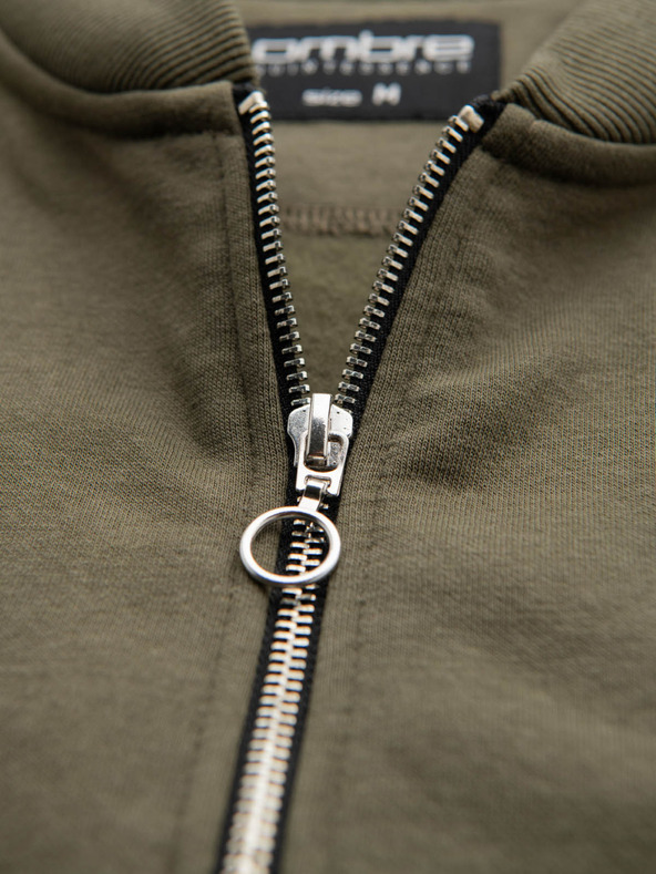 Ombre Clothing Pánska bavlnená bomber mikina na zips khaki Oblečenie Ombre