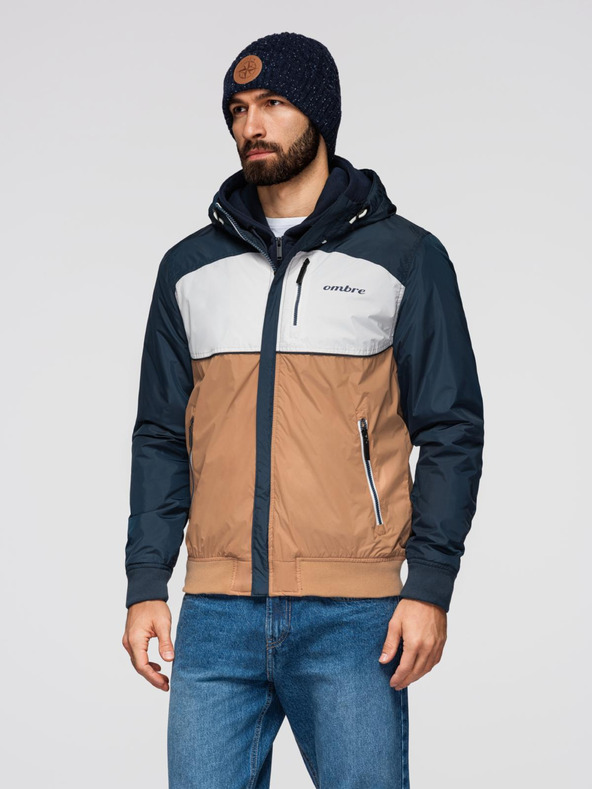 Ombre Clothing Pánska ľahká farebná športová bunda s fleecom hnedá Ombre Clothing