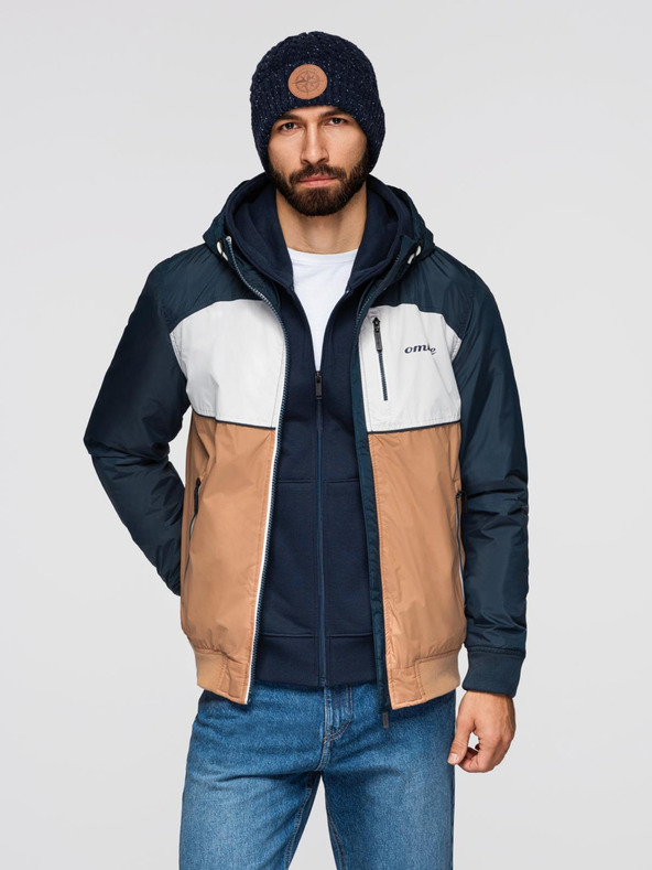 Ombre Clothing Pánska ľahká farebná športová bunda s fleecom hnedá Ombre Clothing