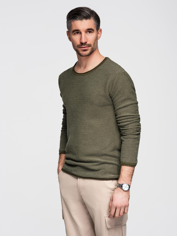 Ombre Clothing Pánsky pletený sveter RELAXED FIT so vzorom zelená Ombre Oblečenie