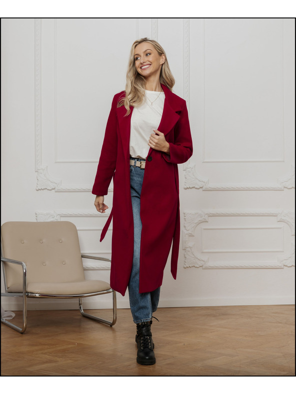 Edoti Červený dámsky kabát s opaskom Edoti