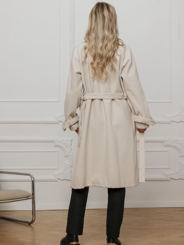 Edoti Béžový dámsky kabát s opaskom Edoti