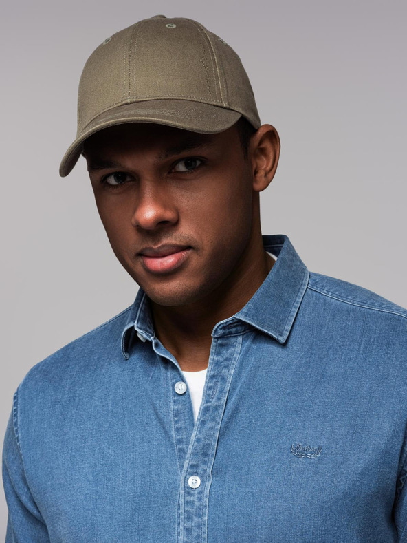 Ombre Clothing Pánska šiltovka s kšiltom s ozdobnou výšivkou khaki Oblečenie Ombre