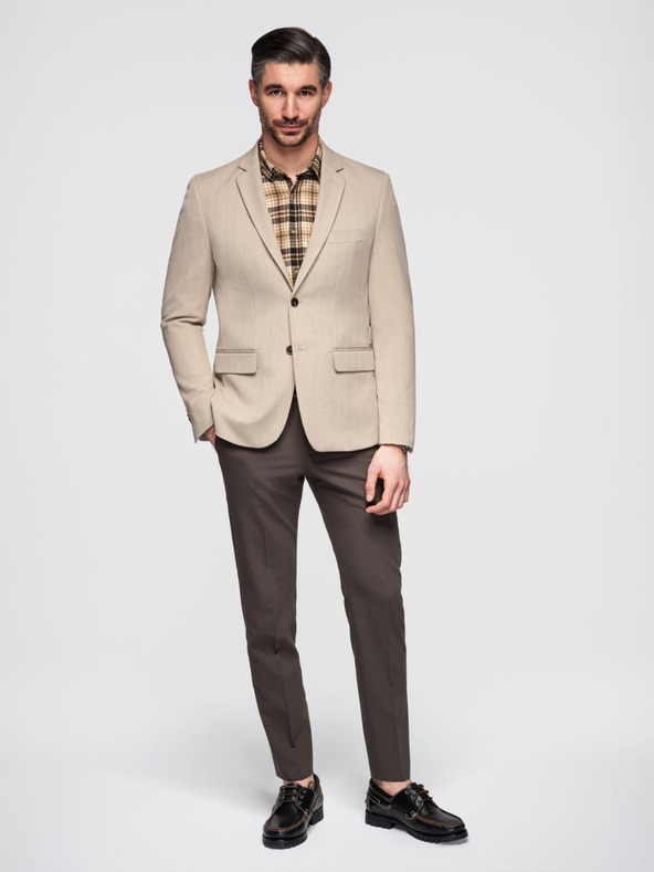 Ombre Clothing Elegantné pánske béžové sako zo zmesi vlny od Ombre Clothing