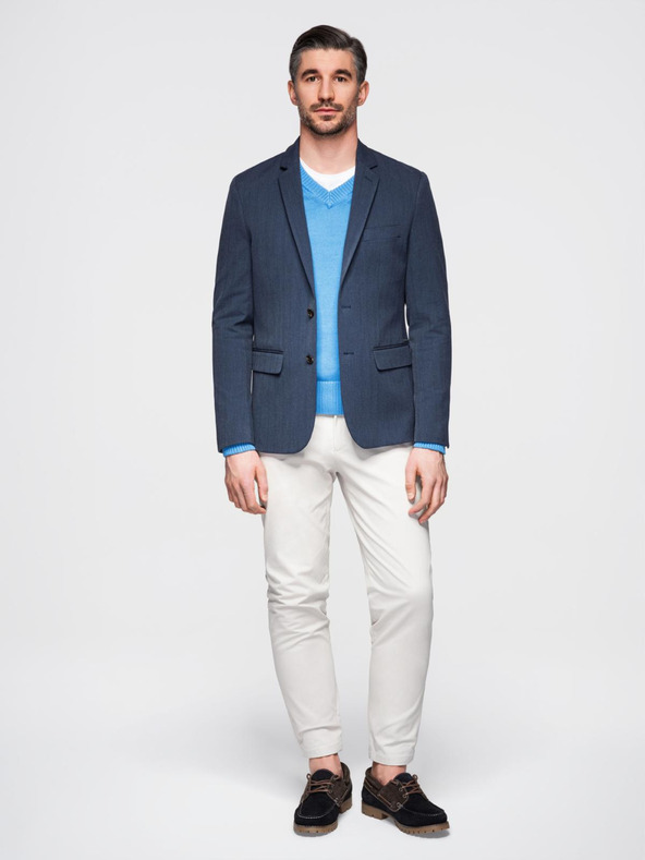 Ombre Clothing Elegantné pánske sako z vlnenej zmesi námornícka modrá Ombre Clothing