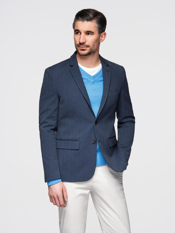 Ombre Clothing Elegantné pánske sako z vlnenej zmesi námornícka modrá Ombre Clothing