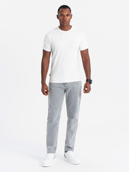 Ombre Clothing Pánske bavlnené tričko s trojfarebnou potlačou - biela a tmavomodrá V3 OM-TSCT-0174 Ombre Clothing