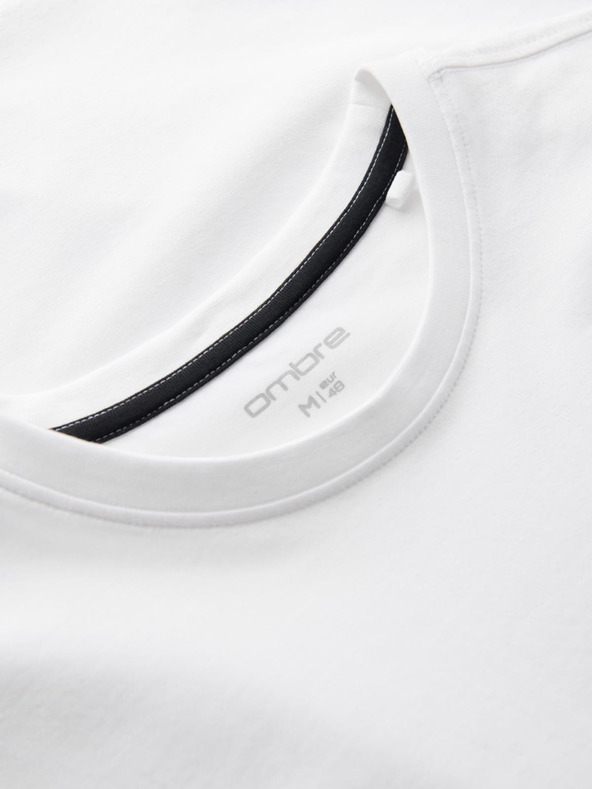 Ombre Clothing Pánske bavlnené tričko s trojfarebnou potlačou - biela a tmavomodrá V3 OM-TSCT-0174 Ombre Clothing