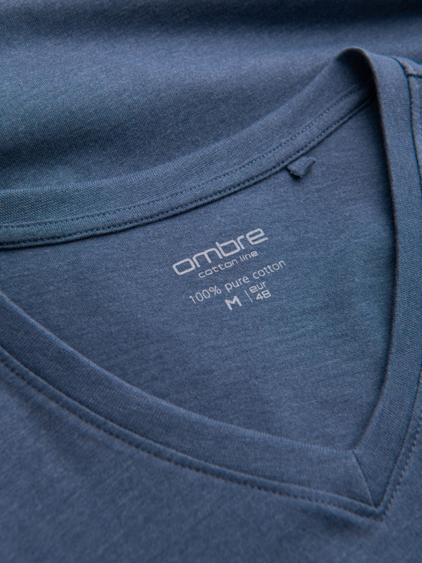 Ombre Clothing Pánske bavlnené tričko BASIC s klasickým výstrihom do V - modré V18 OM-TSBS-0145 Oblečenie Ombre