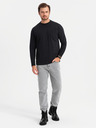Ombre Clothing Pánske bavlnené tričko LOOSE FIT s dlhým rukávom a okrúhlym výstrihom - čierne V1 OM-LSBC-0129 Ombre Clothing