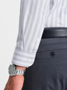 Ombre Clothing Pánska biela pruhovaná košeľa REGULAR FIT s vreckom Ombre Clothing