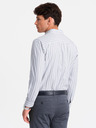 Ombre Clothing Pánska biela pruhovaná košeľa REGULAR FIT s vreckom Ombre Clothing