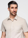 Ombre Clothing Pánska košeľa s krátkym rukávom a kubánskym golierom béžová Ombre Oblečenie