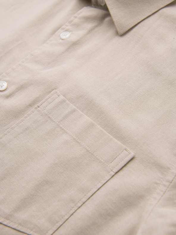 Ombre Clothing Pánska košeľa s krátkym rukávom a kubánskym golierom béžová Ombre Oblečenie