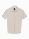 Ombre Clothing Pánska košeľa s krátkym rukávom a kubánskym golierom béžová Ombre Oblečenie