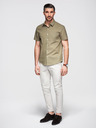 Ombre Clothing Pánska košeľa s krátkym rukávom a kubánskym golierom khaki Oblečenie Ombre
