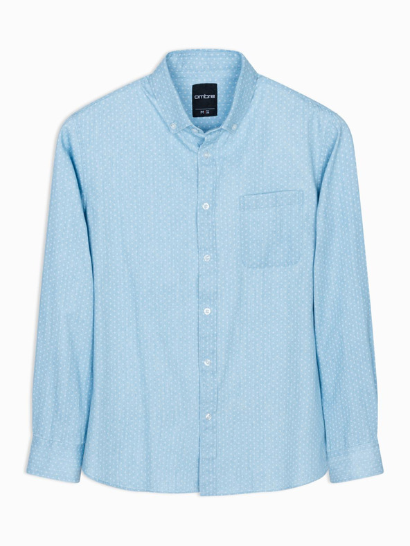 Ombre Clothing Pánske vzorované jemné džínsové tričko s vreckom - svetlomodré Ombre Clothing