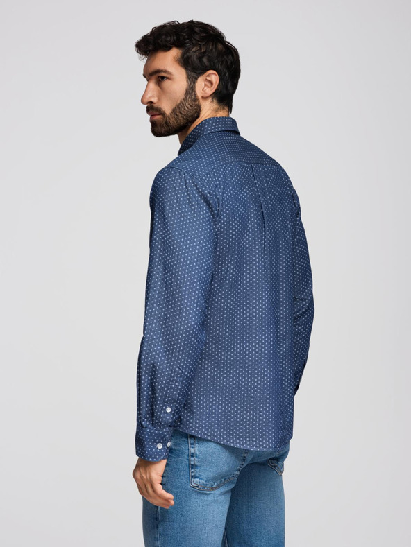 Ombre Clothing Pánska vzorovaná jemná džínsová košeľa s vreckom - modrá Ombre Clothing