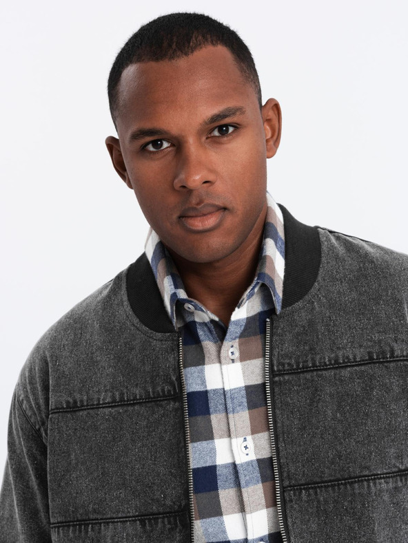 Ombre Clothing Pánska džínsová bunda bomber s efektom stone wash - čierna V2 OM-JADJ-0163 Ombre Clothing