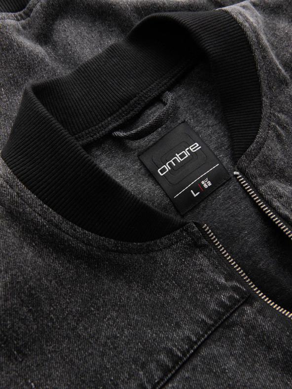 Ombre Clothing Pánska džínsová bunda bomber s efektom stone wash - čierna V2 OM-JADJ-0163 Ombre Clothing