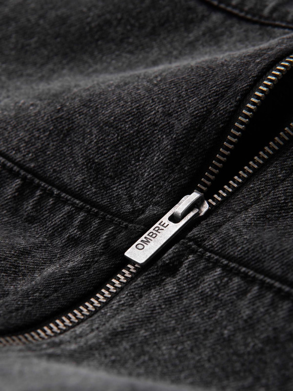Ombre Clothing Pánska džínsová bunda bomber s efektom stone wash - čierna V2 OM-JADJ-0163 Ombre Clothing