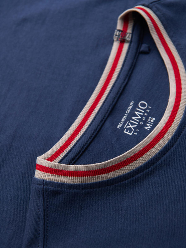 Ombre Clothing Pánske bavlnené tričko s dlhým rukávom, pruhovaným výstrihom do U a výšivkou Ombre Clothing