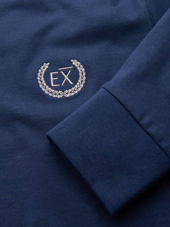 Ombre Clothing Pánske bavlnené tričko s dlhým rukávom, pruhovaným výstrihom do U a výšivkou Ombre Clothing