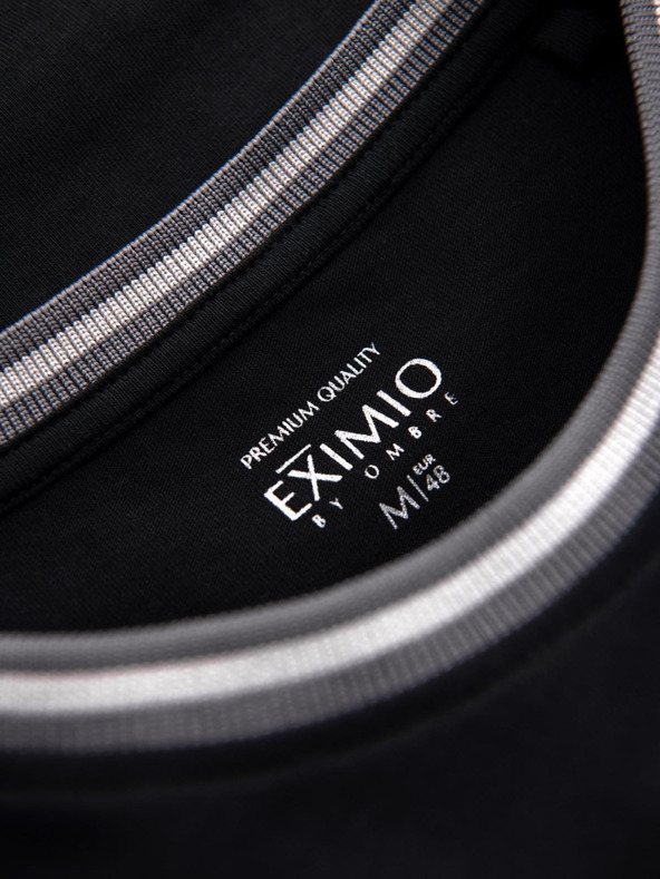 Ombre Clothing Pánske bavlnené tričko s dlhým rukávom, pruhovaným výstrihom do U a výšivkou Ombre Clothing