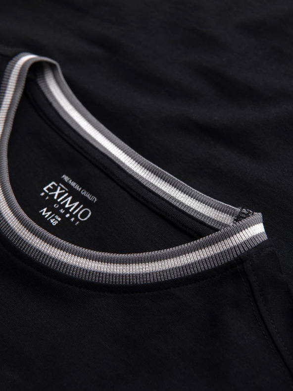 Ombre Clothing Pánske bavlnené tričko s dlhým rukávom, pruhovaným výstrihom do U a výšivkou Ombre Clothing