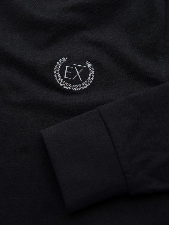 Ombre Clothing Pánske bavlnené tričko s dlhým rukávom, pruhovaným výstrihom do U a výšivkou Ombre Clothing