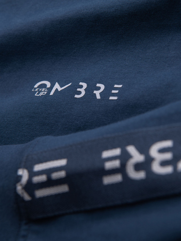 Ombre Clothing Pánske bavlnené tričko s dlhým rukávom a lemovaním a potlačou na hrudi Ombre Clothing