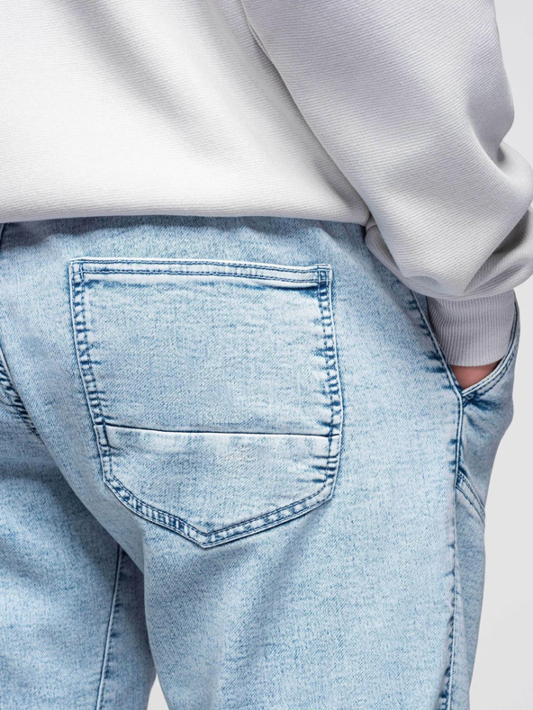 Ombre Clothing Pánske krátke džínsové šortky s ozdobným prešívaním - svetlomodré