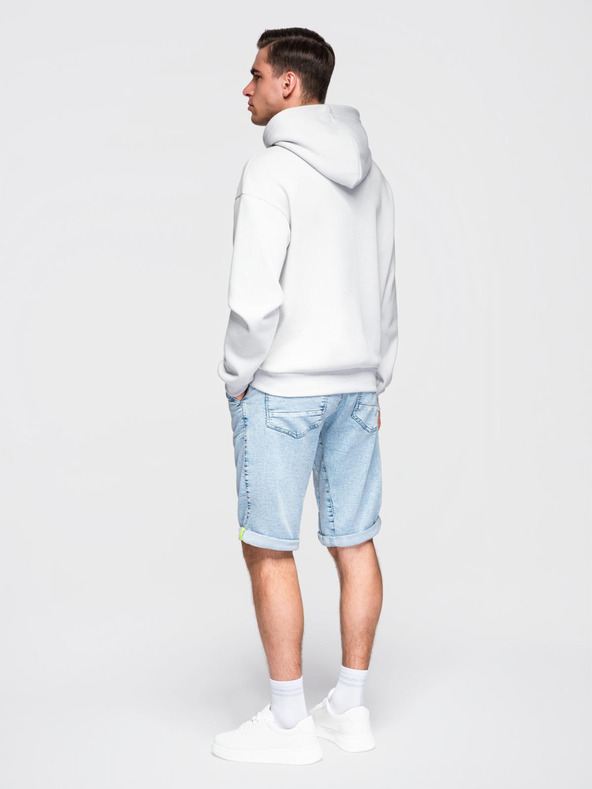 Ombre Clothing Pánske krátke džínsové šortky s ozdobným prešívaním - svetlomodré