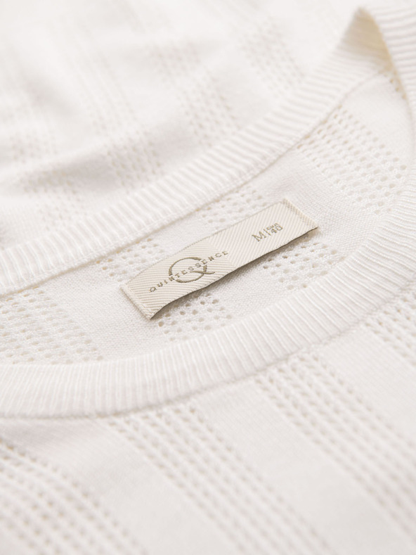 Ombre Clothing Pánsky sveter s okrúhlym výstrihom a krátkymi rukávmi - biely