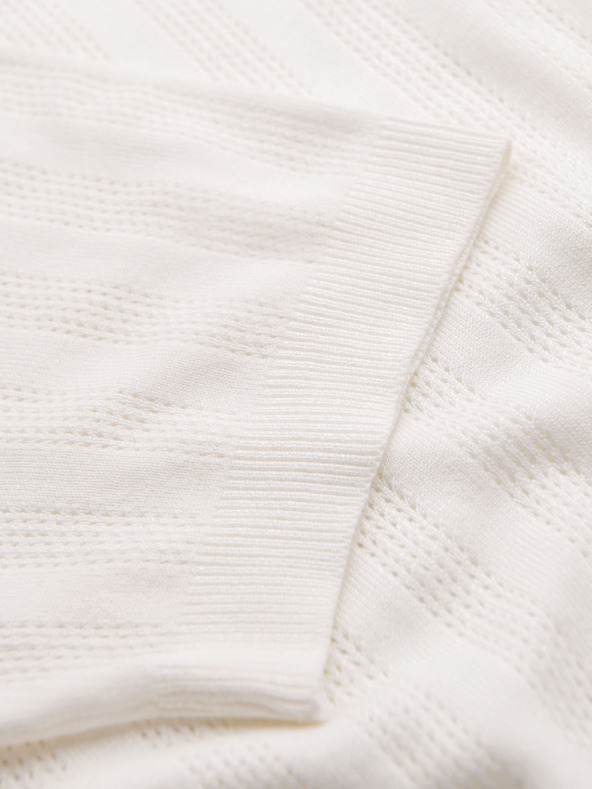 Ombre Clothing Pánsky sveter s okrúhlym výstrihom a krátkymi rukávmi - biely