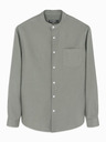 Ombre Clothing Pánska plátená košeľa so stojačikom a vreckom REGULAR FIT - khaki