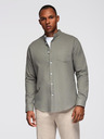 Ombre Clothing Pánska plátená košeľa so stojačikom a vreckom REGULAR FIT - khaki