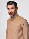 Ombre Clothing Pánska plátená košeľa so stojačikom a vreckom REGULAR FIT - svetlo hnedá