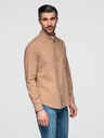 Ombre Clothing Pánska plátená košeľa so stojačikom a vreckom REGULAR FIT - svetlo hnedá