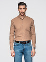 Ombre Clothing Pánska plátená košeľa so stojačikom a vreckom REGULAR FIT - svetlo hnedá