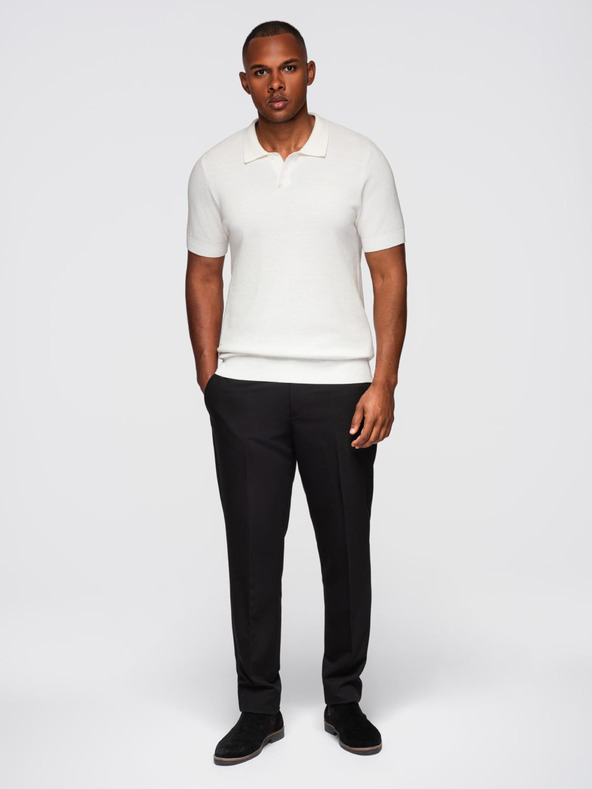 Ombre Clothing Pánske bavlnené polo tričko zo štruktúrovaného úpletu - biele