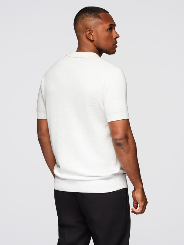 Ombre Clothing Pánske bavlnené polo tričko zo štruktúrovaného úpletu - biele