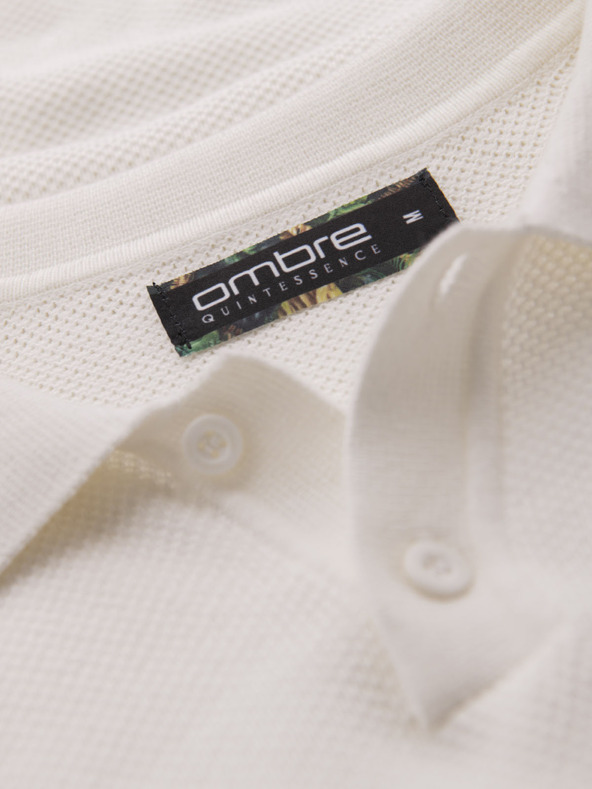 Ombre Clothing Pánske bavlnené polo tričko zo štruktúrovaného úpletu - biele