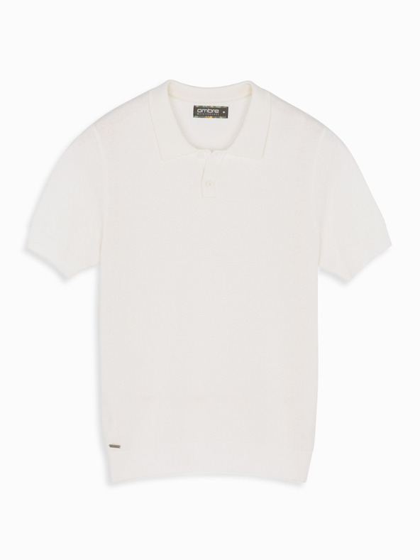 Ombre Clothing Pánske bavlnené polo tričko zo štruktúrovaného úpletu - biele