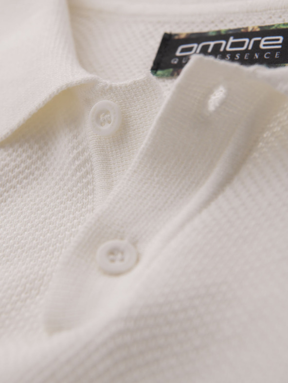 Ombre Clothing Pánske bavlnené polo tričko zo štruktúrovaného úpletu - biele